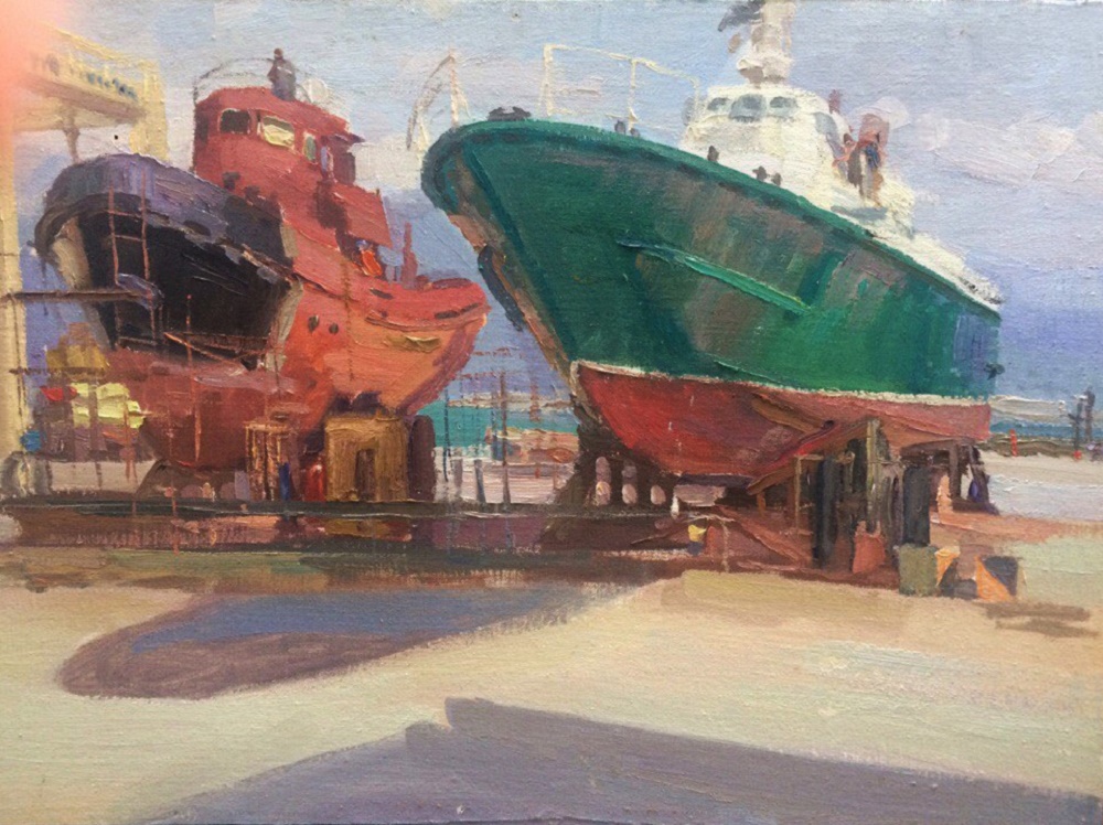  На стапеле (Новороссийск порт Алексино), х. на основе м., 61х88, 2017